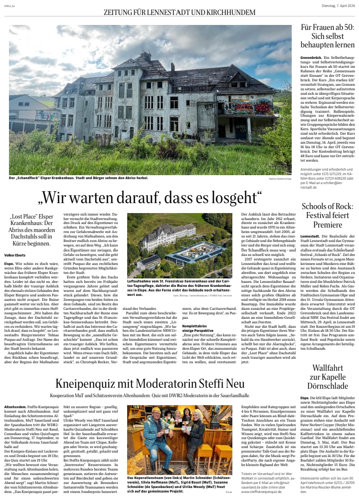 Ruine „Elsper Krankenhaus“, man sagt, es tut sich was. WP Bericht von Volker Eberts